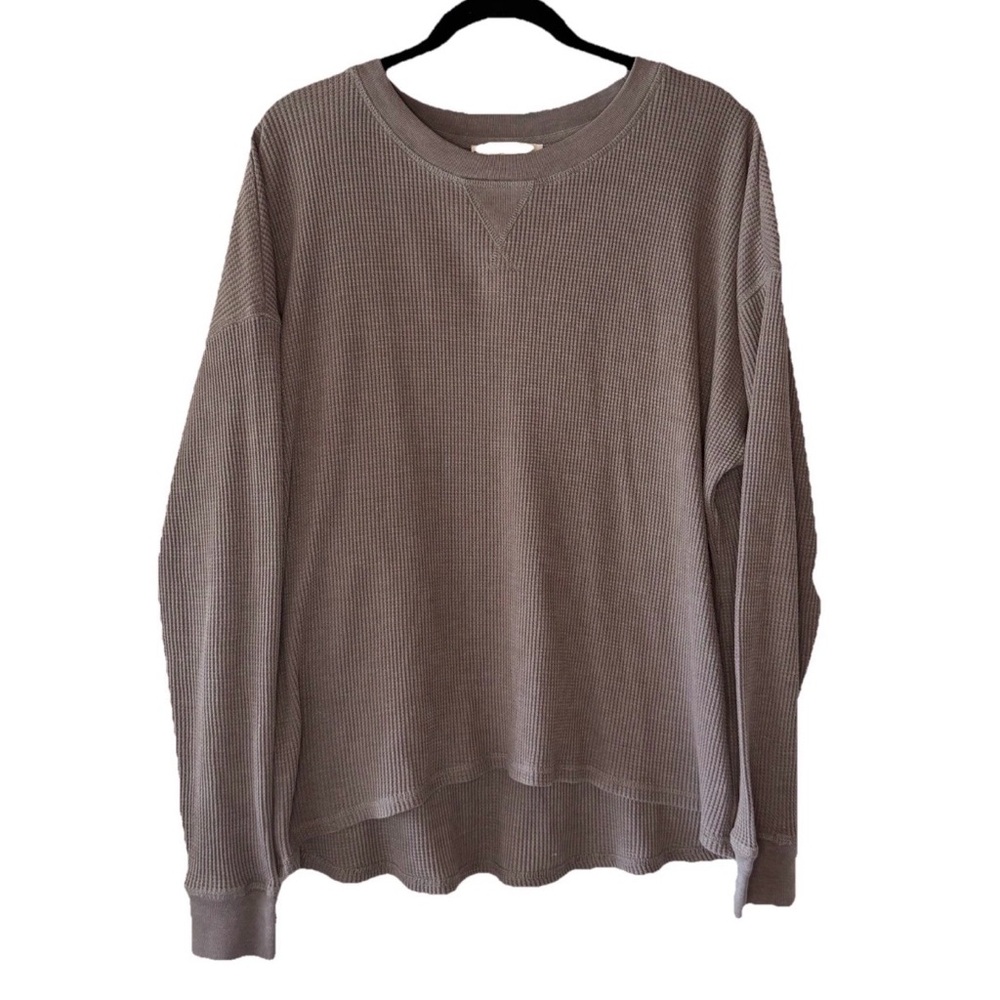 Seven7 Men’s Waffle Knit Thermal Sz Large Gray Lightweight 90s Grunge Crewneck